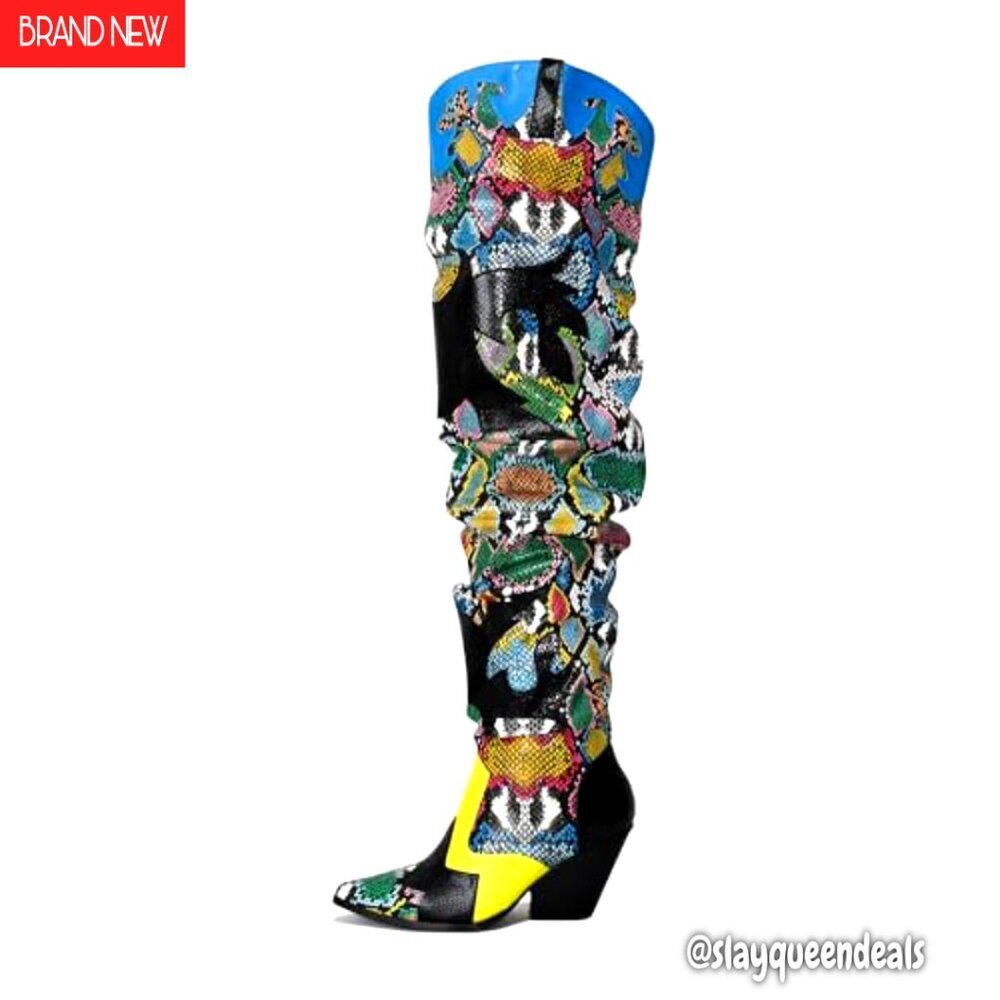 Women's Thigh High Cowboy Boots Chunky Heel Slip Resistant Over Knee - Picture 2 of 8